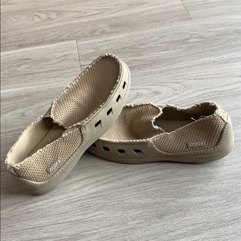 Tan Burlap crocs